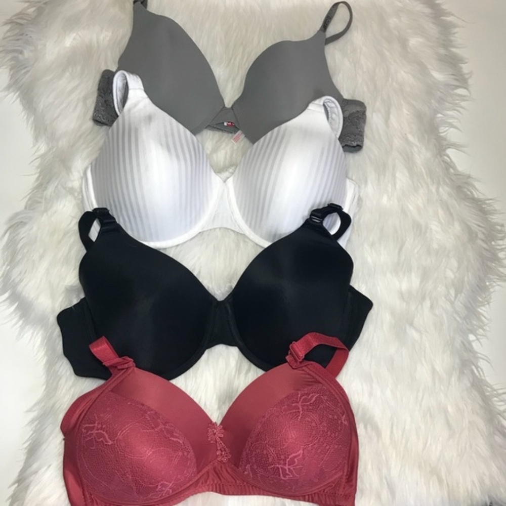 4 Lined Bra 38C Bundle Gray Tan Black Red Lace
